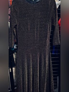 Halston Heritage Metallic Bronze Long Sleeve Glitter Dress